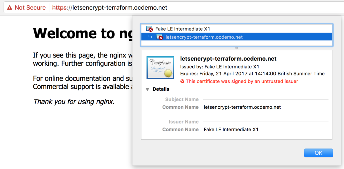 letsencrypt terraform domain with staging signed certificate